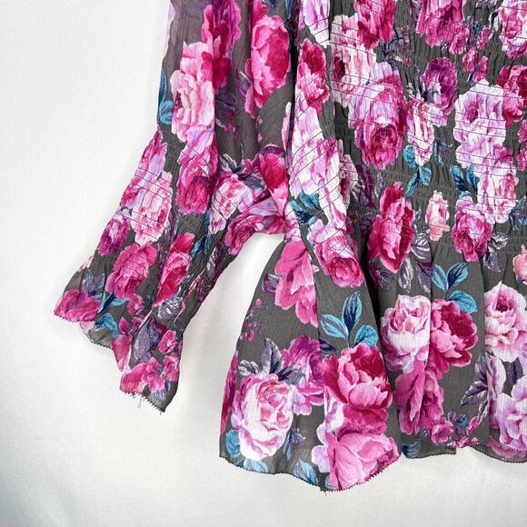 NWT Torrid Crinkle Chiffon Smocked Waist Off-Shoulder Top Floral Pink Plus 4X - Picture 3 of 14